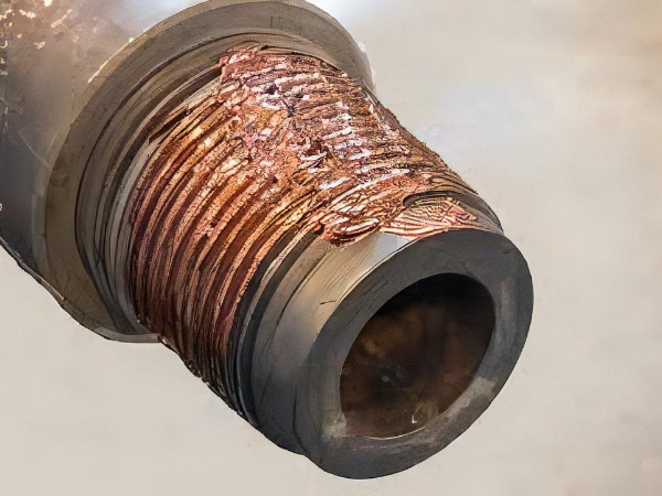 A drill pipe with damaged and distorted thread